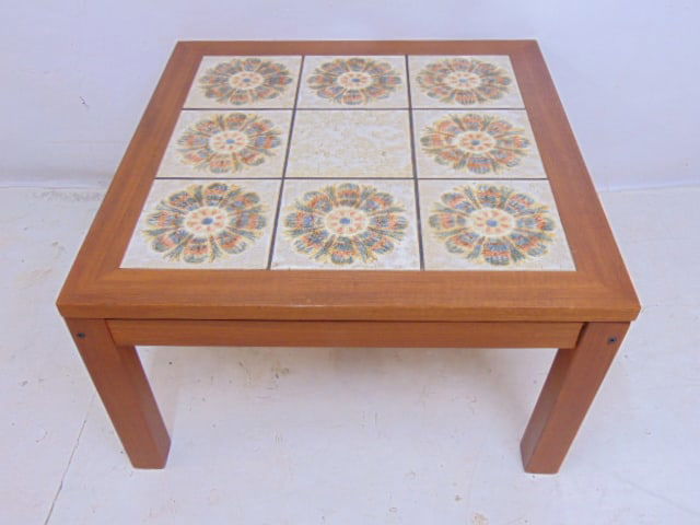 Square Tile top Danish modern coffee table, 16 1/2" height x 29" length x 29" wide (1 of 5)