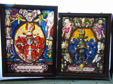 2 leaded & stained glass window, German, "Die Refenbeck 1561" & "Hans Brederlow und Sara Shewirtin
