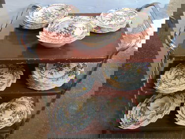 Partial set of Alfred Meakin dinnerware, "Medway" decor, has condition issues, glaze cracks, chips