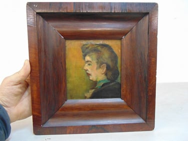 Painting, portrait of a lady, signed initials F.L. oil on linen, rosewood veneer frame, 12" by 11.5