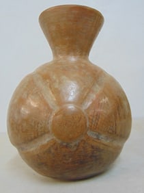 Peruvian vase with faint painted decoration, (pre-Columbian ?), height is 11", 8.5" wide, 6.25"