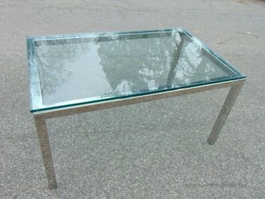 Chrome & glass dining table, mid-century, chrome base with glass top, 54" long 33" deep & 28" tall,
