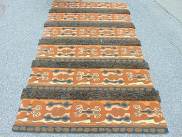 Carpet, handcrafted originals, limited, mid-century wool rug, brown & orange color, 100.5" x 59"