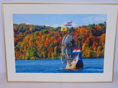 Large framed photograph, "The Half Moon", by Ted Spiegel, showing the Half Moon on the Hudson River