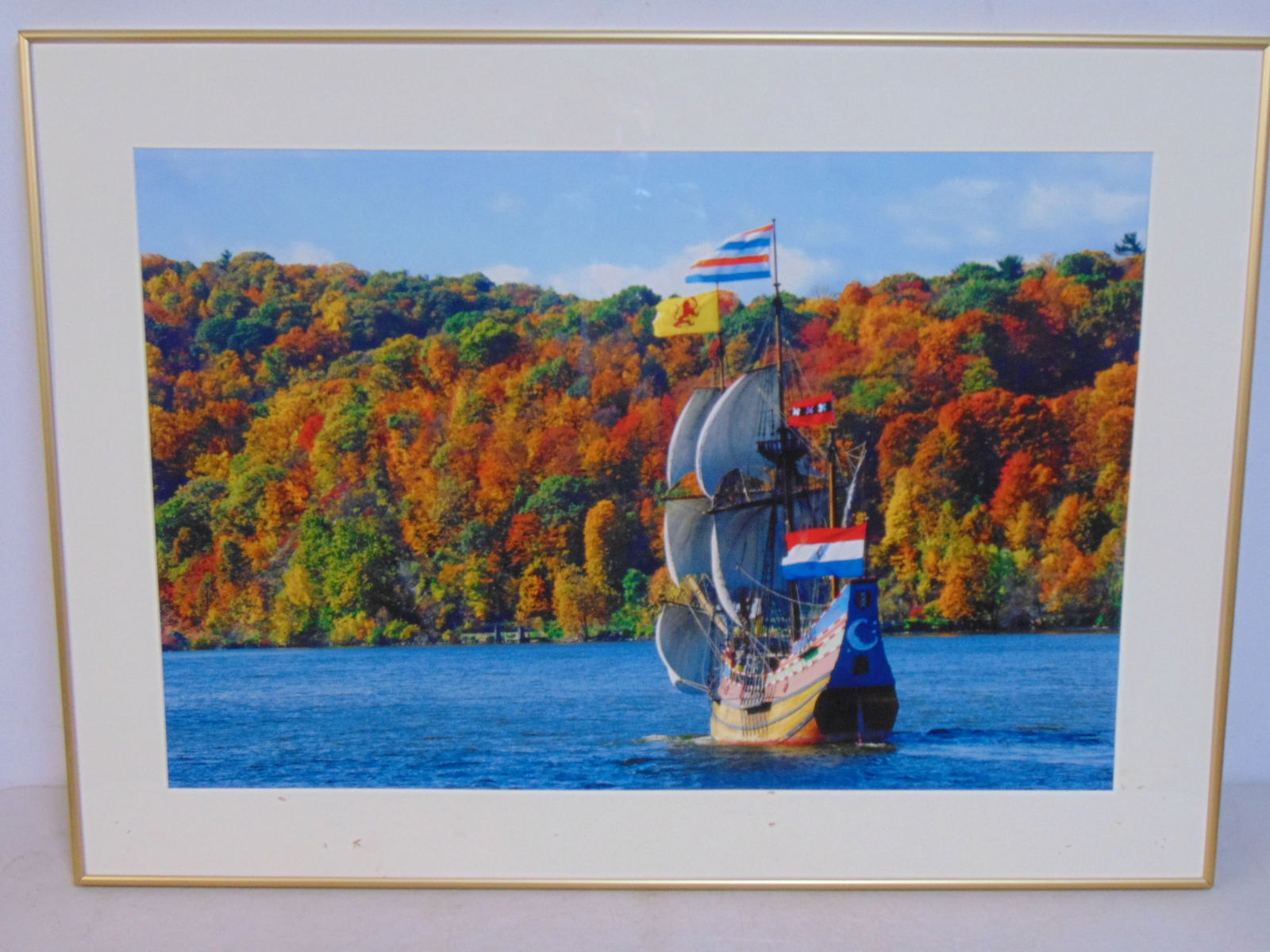 Large framed photograph, "The Half Moon", by Ted Spiegel, showing the Half Moon on the Hudson River (1 of 4)