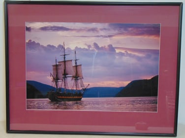 Large framed photograph, Santa Maria on the Hudson, by Ted Spiegel, Bear Mountain Bridge visible in