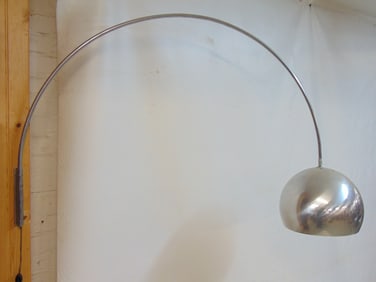 Mid Century Arco style wall mounted lamp, chrome, there is tape wrapped around end of bow arm just b