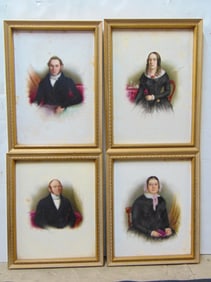 Set of 4 portrait paintings on porcelain, one is signed "S.Chesters 1846", two lady, 2 gentleman por