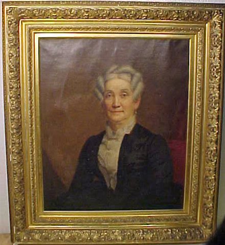 O/C, portrait, sgd. N. B. Kittell, in Th. Wilmurt frame: O/C, portrait of a lady, sgd. Nicholas Biddle Kittell 1886, 30" by 25". Painting has some cracking in the background, framed in a fine gilt frame made by Thomas A. Wilmurt, frame maker from New York (