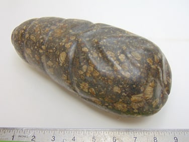 Stone carving, Larvae, by Mark Morrison, carved in grey stone, 9.5" long, 4" wide, 3.75" tall