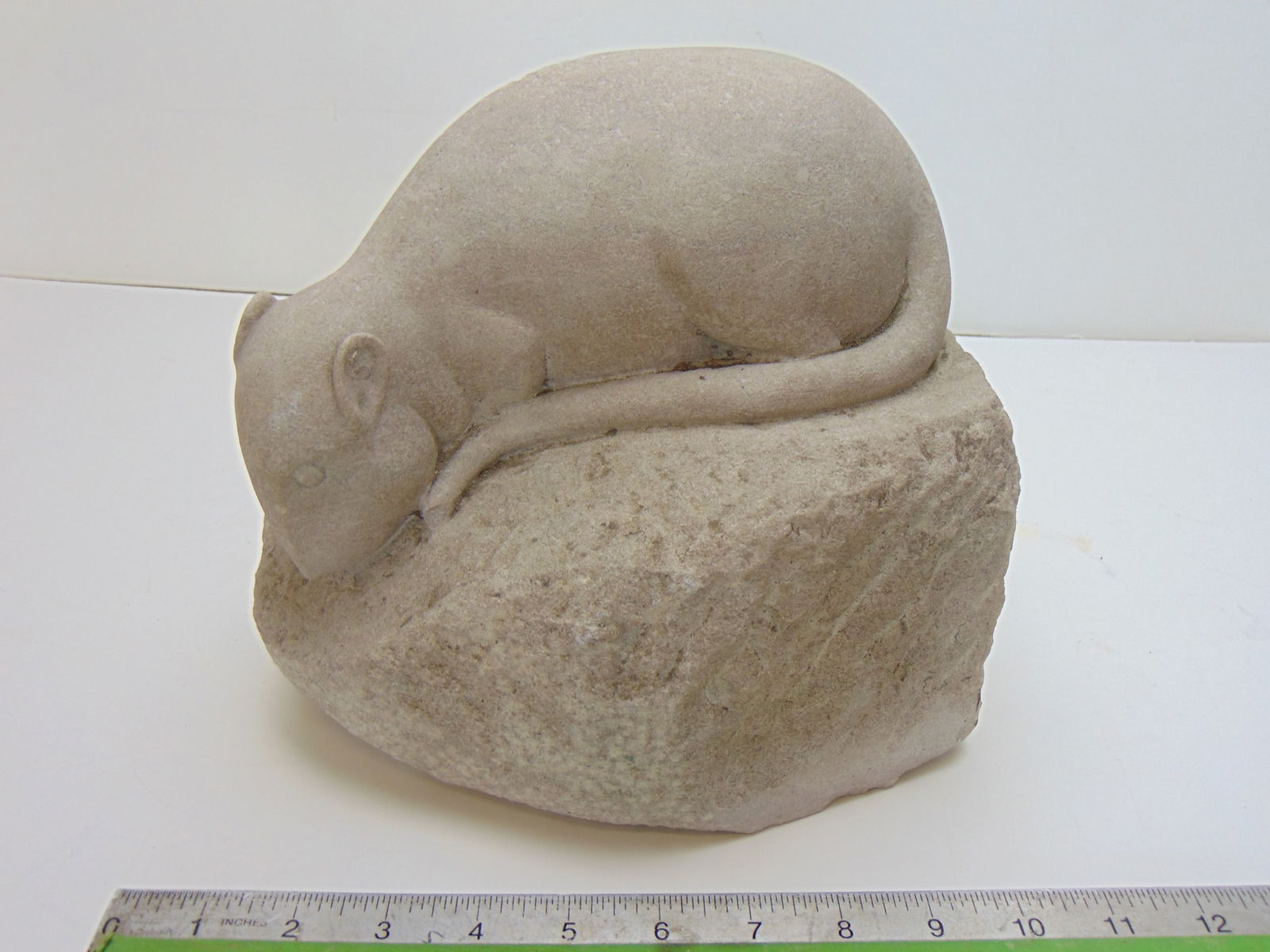Stone carving, Mouse, by Mark Morrison, in grey stone, polished mouse on rough cut base, one piece, (1 of 5)