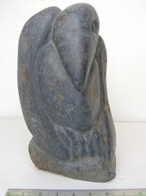 Stone carving, crow, rook, by Mark Morrison, carved basalt, 7.75" wide, 6" deep, height is 12 3/8"