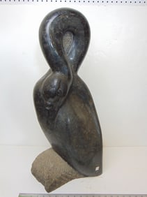 Stone carving, Black Swan, by Mark Morrison, carved & polished black granite, 7" wide, 11.5" deep,