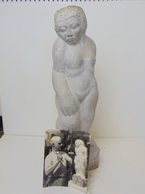 Stone carving, carved female figure, "Lilith", by Mark Morrison, comes with several photographs of