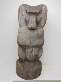 Wood carving, Baboon, by Mark Morrison, 12" wide, 12" deep, height is 26.5"