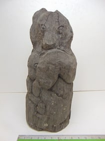 Wood carving, Bear with cub, by Mark Morrison, 8.25" wide, 9" deep, height is 18.75"