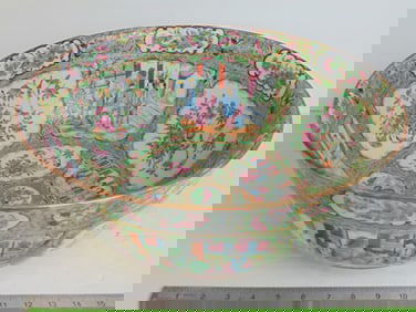 Large Rose Medallion punch bowl, Asian porcelain bowl decorated with figures, flowers and more,