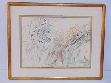 Chinese watercolor, branches & birds, signed, 12.25" by 17" (art), 19" by 23.5" frame