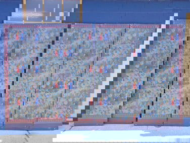 6 panel Chinese screen, decorative Chinese scenes, each panel is 21.25" wide, height is 77.5"