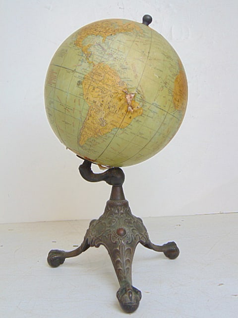 Small globe on decorative iron base by Rand McNally, eight-inch Terrestrial Globe, 14.5" tall, some (1 of 5)