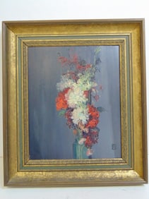 Painting, floral still-life, signed with monogram, "To Annabel, Leon Dabo" written on back, oil on