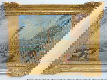 Painting, Venice scene with figures, signed L. Rossi (Luigi), on cradled panel, in new frame, 13