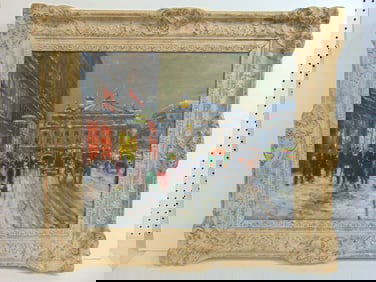 Painting, Paris scene, opera house, signed Boyer (Emile), oil on canvas, in carved frame, 27 7/8" by