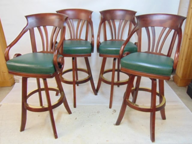 Set 4 bar stools by Mikhail Darafeev, "World's Finest Game room Furniture", mahogany with green (1 of 5)