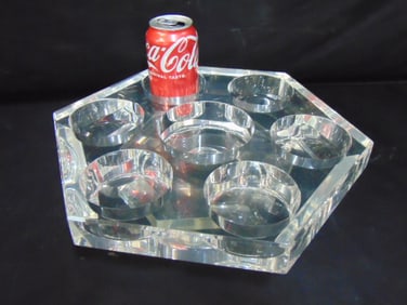 Lucite lazy susan wine bottle carousel, 14.5" wide, height is 3.5"