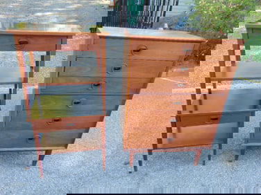 Mid Century tall chest & two night stands, chest is 30.5", height is 46", depth is 18.25",