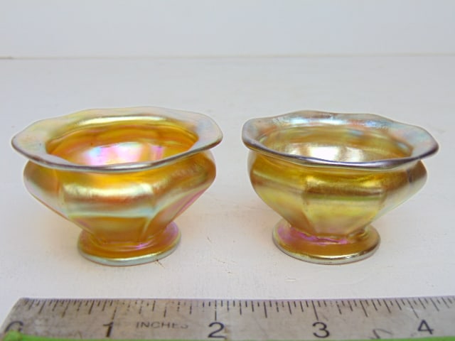 Two L.C.T, Tiffany art glass master salts, 2.25" in diameter, 1.5" tall, good condition (1 of 4)