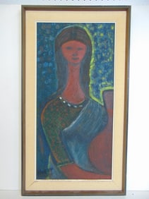 Painting, "On The Moon", signed Nazar, oil on Masonite, 31" by 17 5/8"