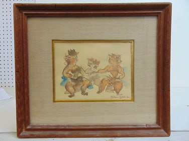 Painting, 2 figures, signed Chaim Gross, watercolor on paper, 11.75" by 13.5"