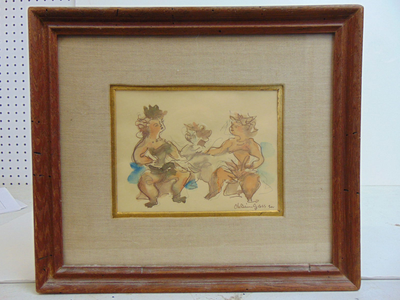 Painting, 2 figures, signed Chaim Gross, watercolor on paper, 11.75" by 13.5": Painting, 2 figures, signed Chaim Gross, watercolor on paper, 11.75" by 13.5"