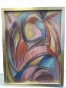 Painting, abstract composition, signed James Parker, drawing in crayon(?), signed in pencil, 13.5"