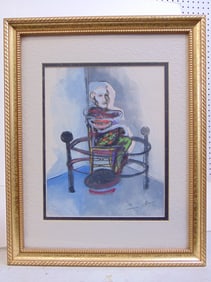 Painting, surreal scene with seated figure, signed Francis Bacon, sheet is 11 5/8" by 9". framed