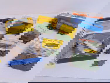 Lot Dinky Toys in original boxes, includes 3 ton Army Wagon, small trains (in Petrol Pumps box),