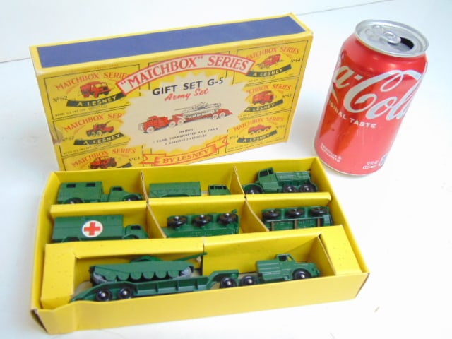 Matchbox series Gift set G-5, Army set, in original box, includes 7 army trucks, tanks, box is 8" by (1 of 6)