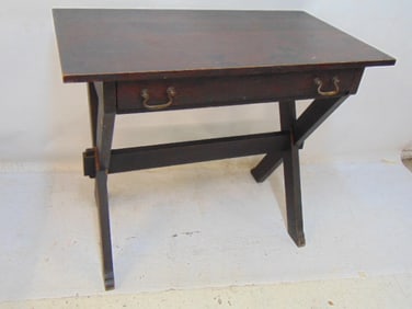 Arts & crafts style oak single drawer desk, top is 36" by 20", height is 30"