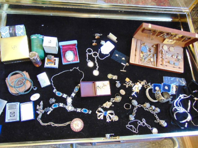 Jewelry. Large lot of costume, sterling, 5 Persian 18k gold coins 55.65 grams,  perfume, cufflinks, (1 of 13)