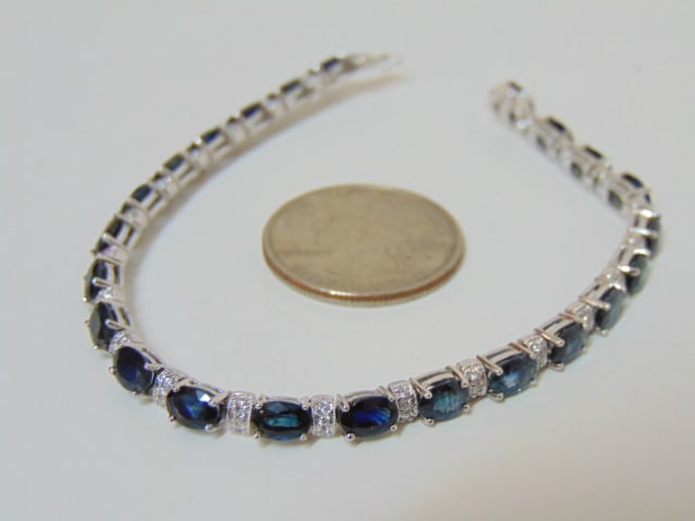 Jewelry. 14kt Diamond sapphire white gold bracelet, 13.45 grams, hallmark 585, 23 individual oval (1 of 4)