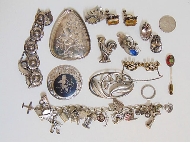 Jewelry. Sterling lot to include Coro bracelet 1.44 troy oz; charm bracelet 1.70 troy oz; Dane Craft (1 of 11)