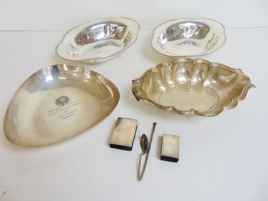 Sterling silver lot, pair bowls, single bowl, golf trophy bowl, more, 30 troy