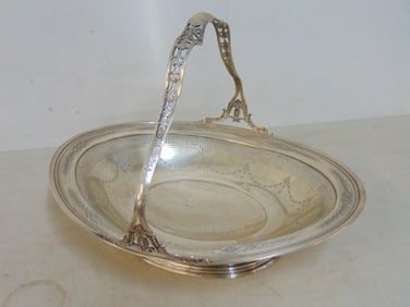 Black Starr & Frost sterling silver reticulated bowl with 10" handle, bowl is 13 7/8" long, 11.25"