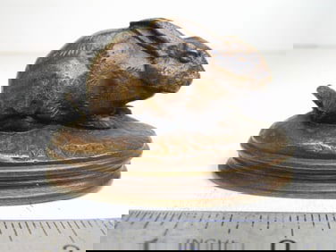 Small bronze rabbit by Barye, 2 7/8" by 1.5" height is 2 7/8"