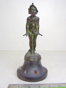 Bronze figure by Edward Berge, "Wild Flower", on slate flower frog base, height is 8.75"