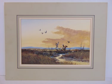 Painting, Native American on horseback in marsh, signed Gregory F. Messier, watercolor,
