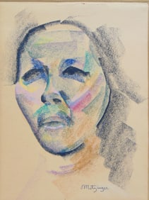 Drawing, head of a woman, signed Metzinger (Jean ), "Conte Crayon" on paper, has small hole center