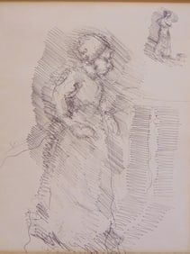 Drawing, study of figure, attributed to Giovanni Segantini, sheet is 8.25" by 7", framed size is