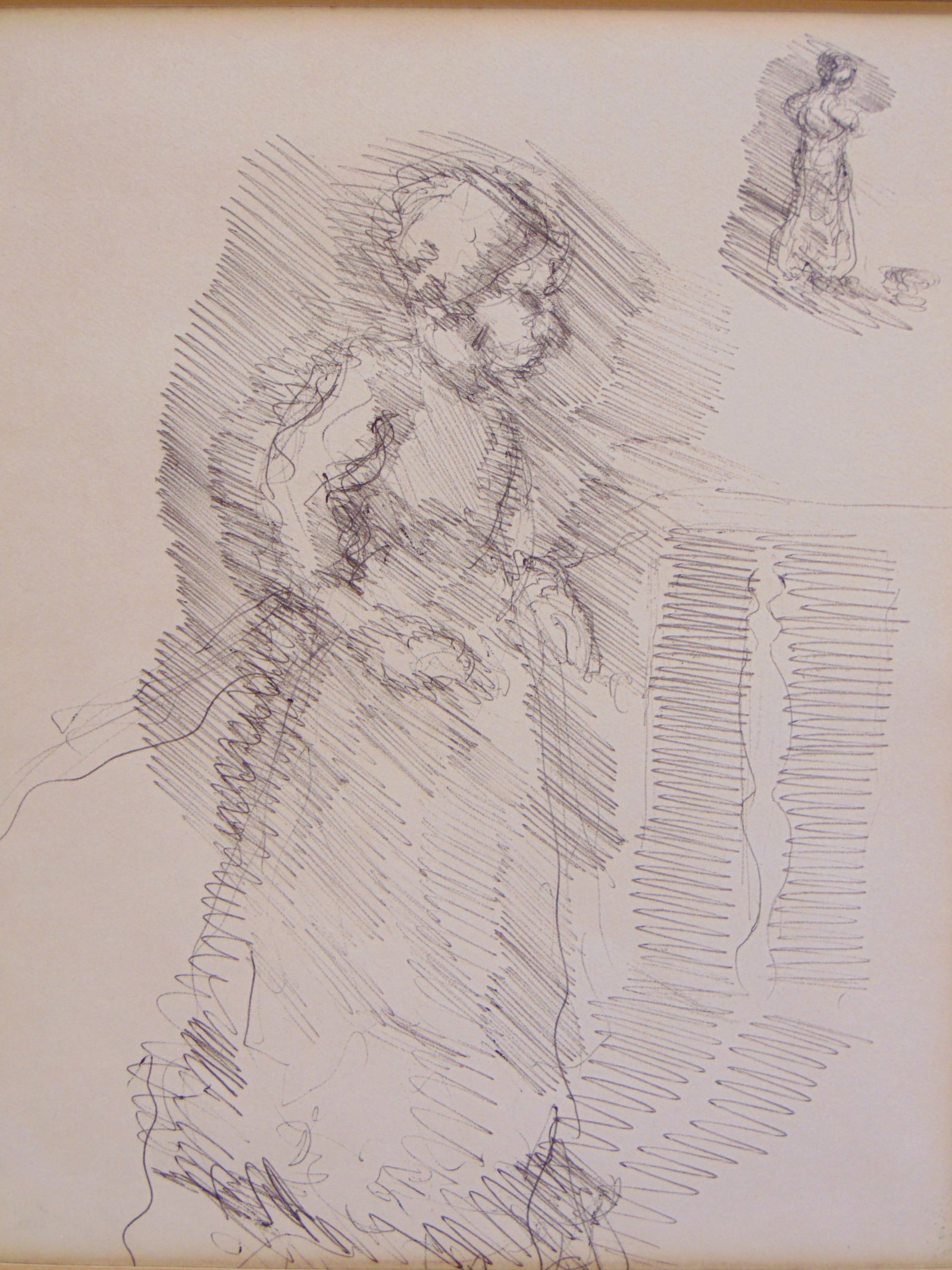 Drawing, study of figure, attributed to Giovanni Segantini, sheet is 8.25" by 7", framed size is (1 of 7)
